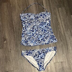 Lauren Ralph Lauren Blue and White Bikini Swimwear